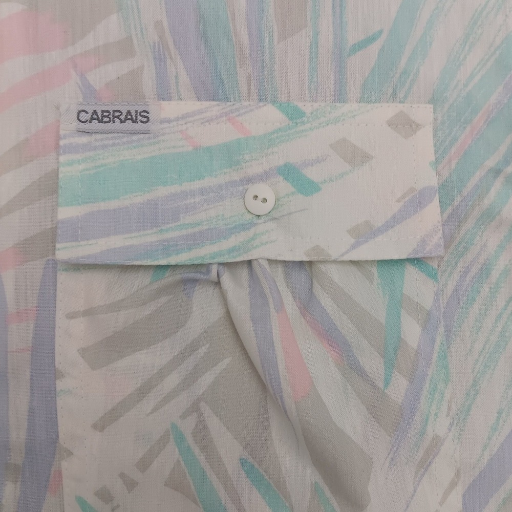 Vintage Cabrais Tropical Palm Leaf Button Up Shirt Pastel 3/4 Sleeve Size 8 6085 - Picture 7 of 9